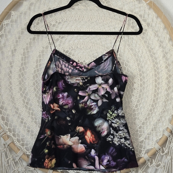 Ted Baker Cynaria Satin Floral Spaghetti Strap Cami Scallop Edge Top Size Small - Picture 10 of 11